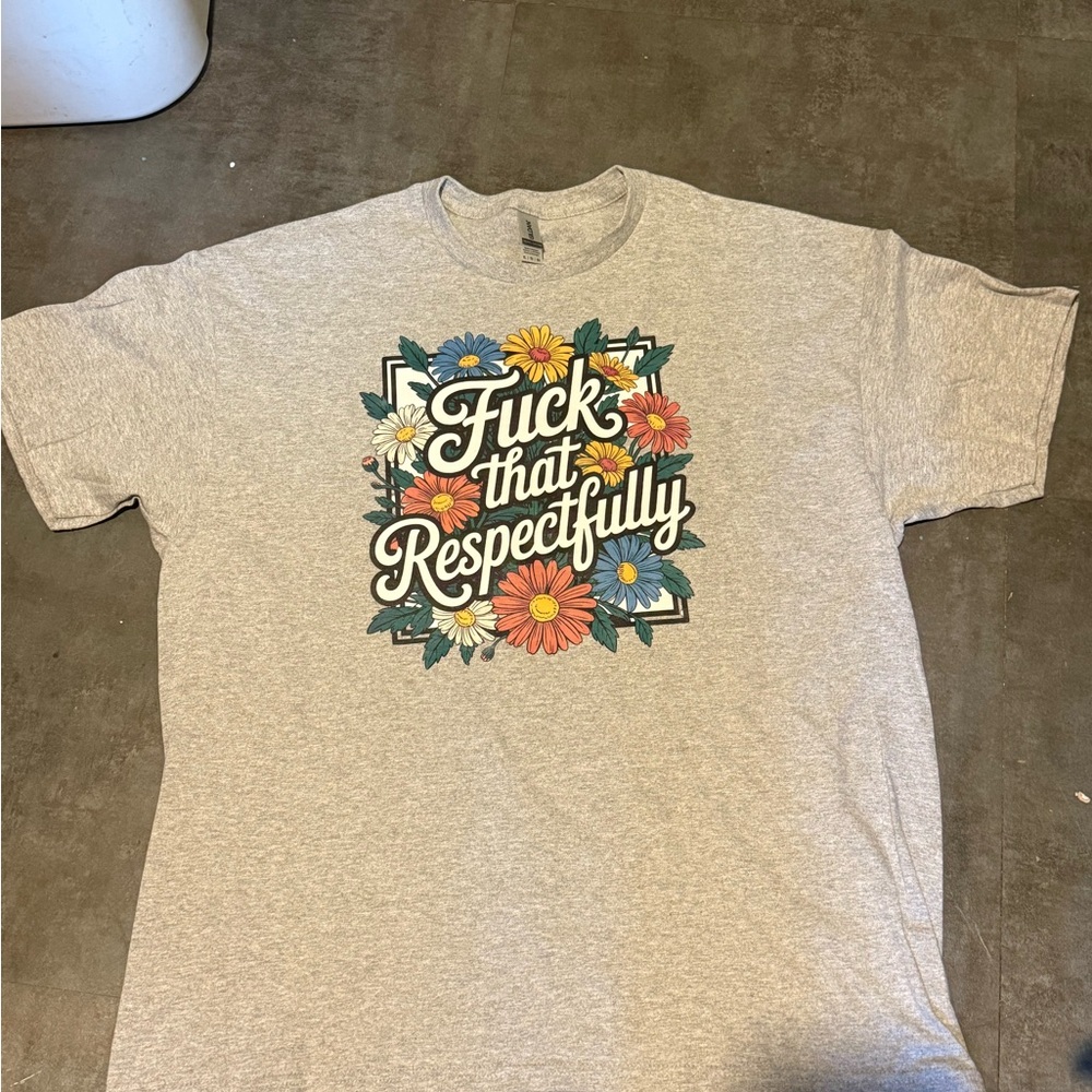 Gray and Red Short Sleeve Tee with Floral Graphic
